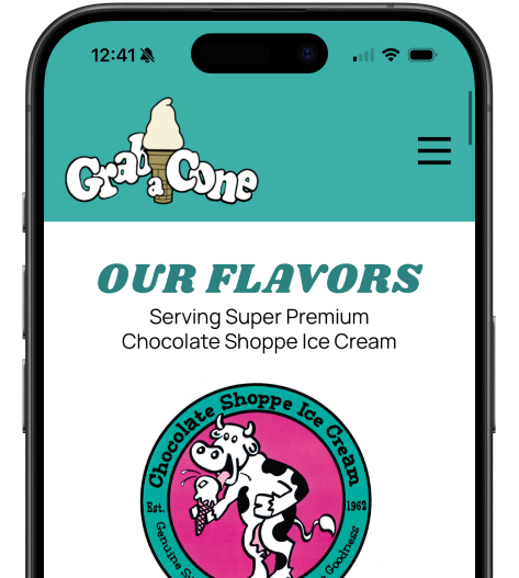 Rendering of Grab A Cone website on an iPhone